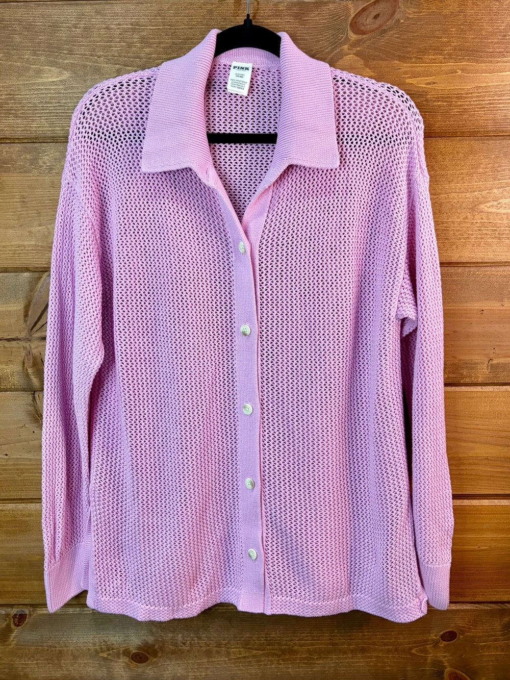 PINK Victoria's Secret Oversized Pastel Pink Open-Knit Button Cardigan Small 💕